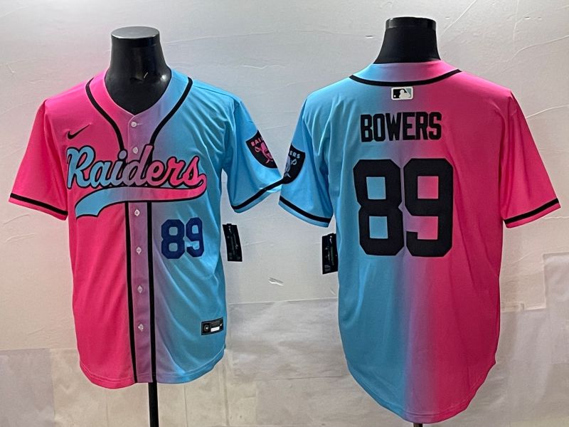 Men 2025 Oakland Raiders #89 Bowers Blue pink Nike Limited NFL Jersey style 002